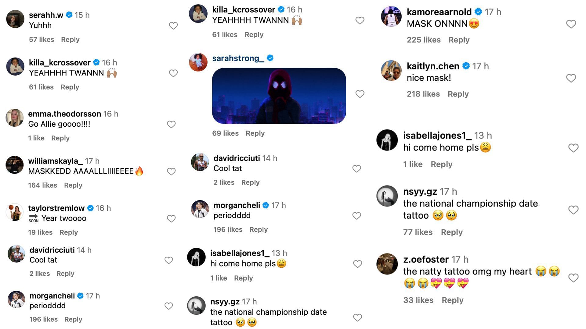 UConn's Sarah Strong, KK Arnold, Morgan Cheli and others react as teammate Allie Ziebell shares intense training snaps - Image source: Instagram/allie.ziebell